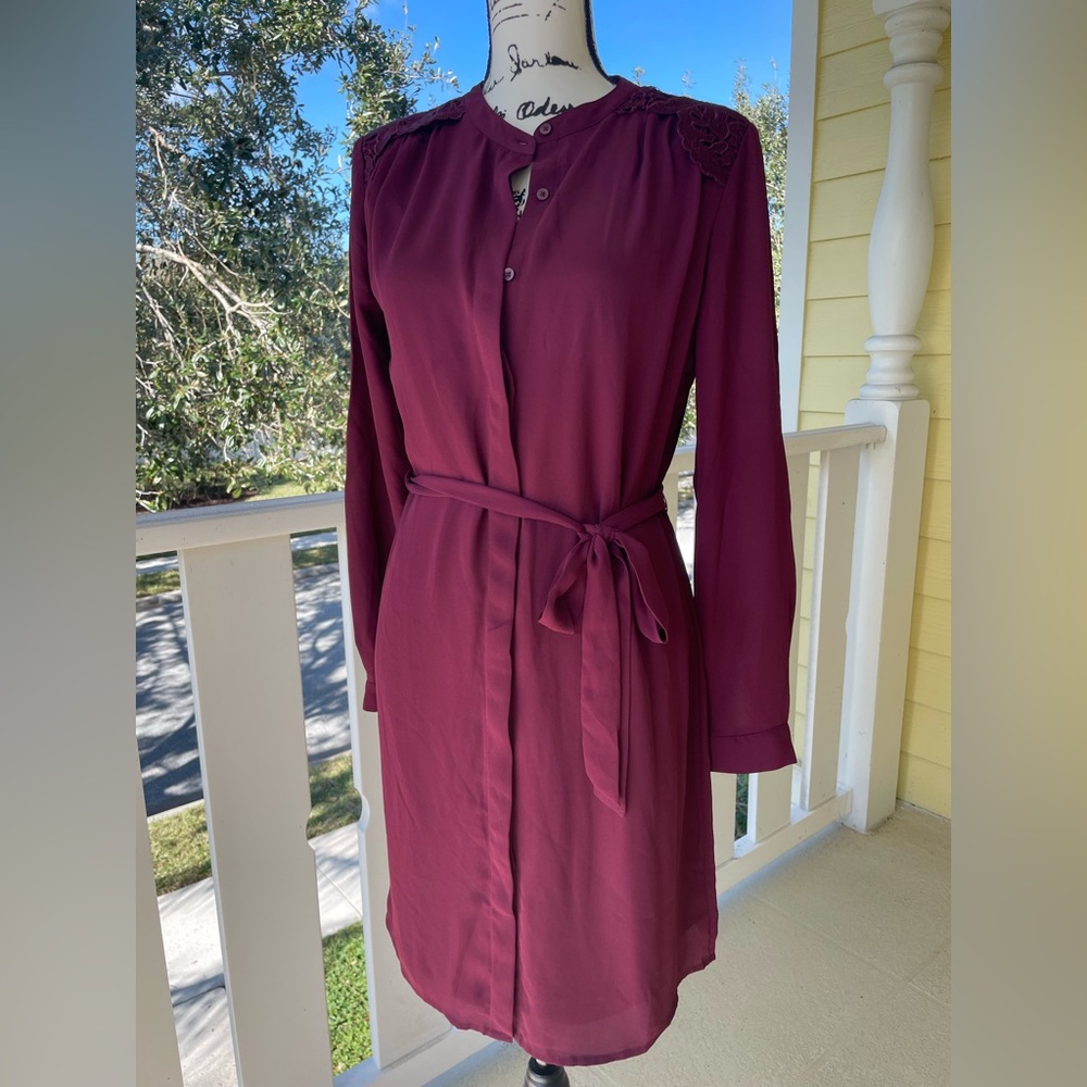 Banana Republic Ruby wine color midi shirt dress new without tags long sleeve.